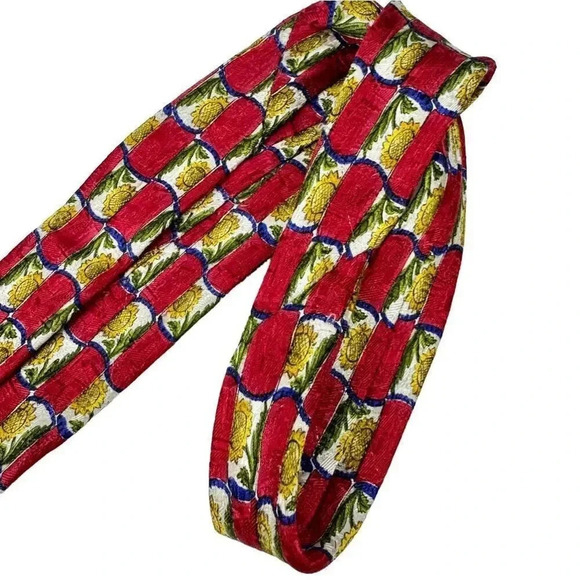 Ermenegildo Zegna Red Blue Gold Sunflowers Abstract 100% Silk Neck Tie Italy 59” - Picture 11 of 11
